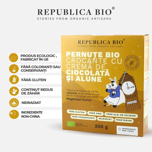 Pernute Bio crocante cu crema de ciocolata si alune FARA GLUTEN Republica BIO, bio, 250 g
